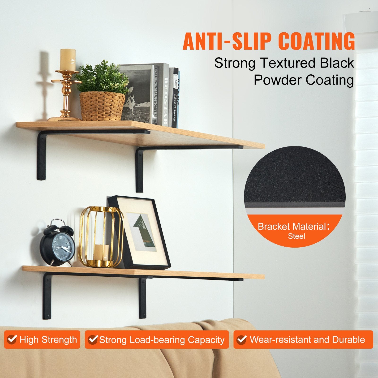 Shower Accessories: VEVOR Shelf Bracket, Heavy Duty Floating Shelf Brackets 25.6 x 15.5 cm, 4 Pcs Brackets for Shelves, 5mm Thick Matte Black L Shelf Bracket,Steel Shelving Brackets with 72.6 kg Load Capacity