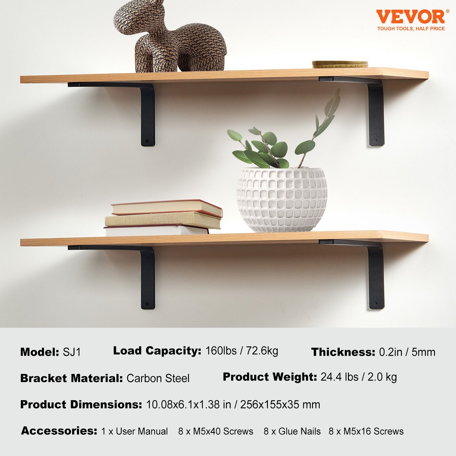 Shower Accessories: VEVOR Shelf Bracket, Heavy Duty Floating Shelf Brackets 25.6 x 15.5 cm, 4 Pcs Brackets for Shelves, 5mm Thick Matte Black L Shelf Bracket,Steel Shelving Brackets with 72.6 kg Load Capacity