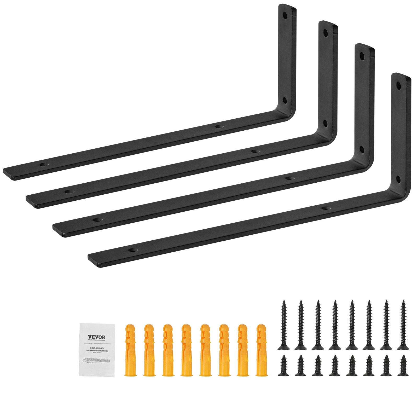 Shower Accessories: VEVOR Shelf Bracket, Heavy Duty Floating Shelf Brackets 25.6 x 15.5 cm, 4 Pcs Brackets for Shelves, 5mm Thick Matte Black L Shelf Bracket,Steel Shelving Brackets with 72.6 kg Load Capacity