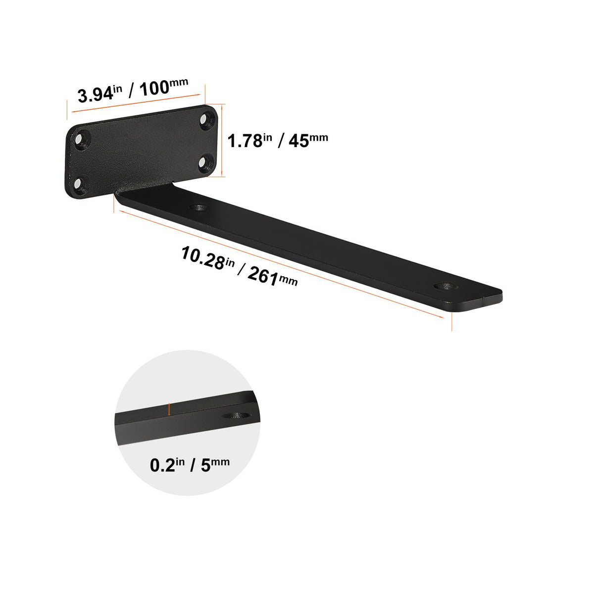 Shelf Bracket, 26.1cmL x 10cmW x 4.5cmH, 6 Pcs Heavy Duty Floating Shelf Brackets, Brackets for Shelves, 5mm Thick Matte Black L Shelf Bracket,Steel Shelving Brackets with 72.6 kg Load Capacity
