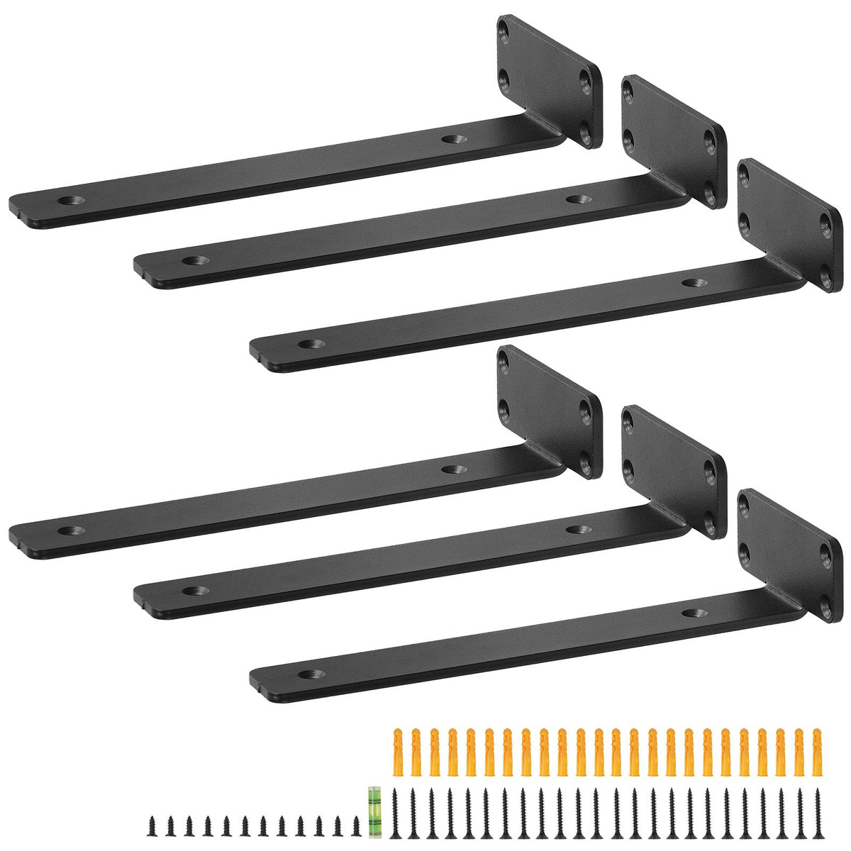 Shelf Bracket, 26.1cmL x 10cmW x 4.5cmH, 6 Pcs Heavy Duty Floating Shelf Brackets, Brackets for Shelves, 5mm Thick Matte Black L Shelf Bracket,Steel Shelving Brackets with 72.6 kg Load Capacity
