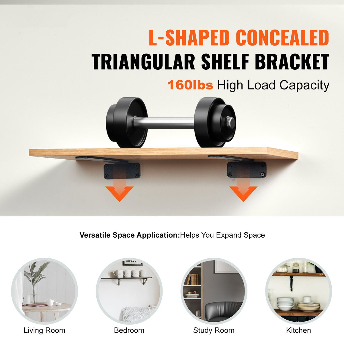 Shelf Bracket, 31cmL x 10cmW x 4.5cmH 6 Pcs, Heavy Duty Floating Shelf Brackets, Brackets for Shelves, 5mm Thick Matte Black L Shelf Bracket,Steel Shelving Brackets with 72.6 kg Load Capacity