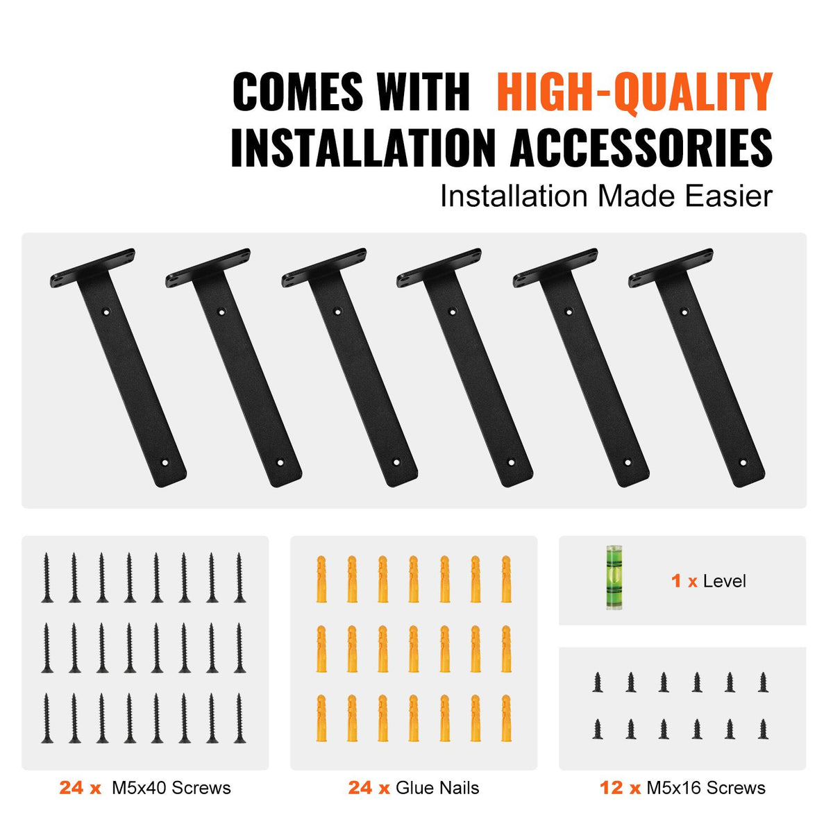 Shelf Bracket, 31cmL x 10cmW x 4.5cmH 6 Pcs, Heavy Duty Floating Shelf Brackets, Brackets for Shelves, 5mm Thick Matte Black L Shelf Bracket,Steel Shelving Brackets with 72.6 kg Load Capacity