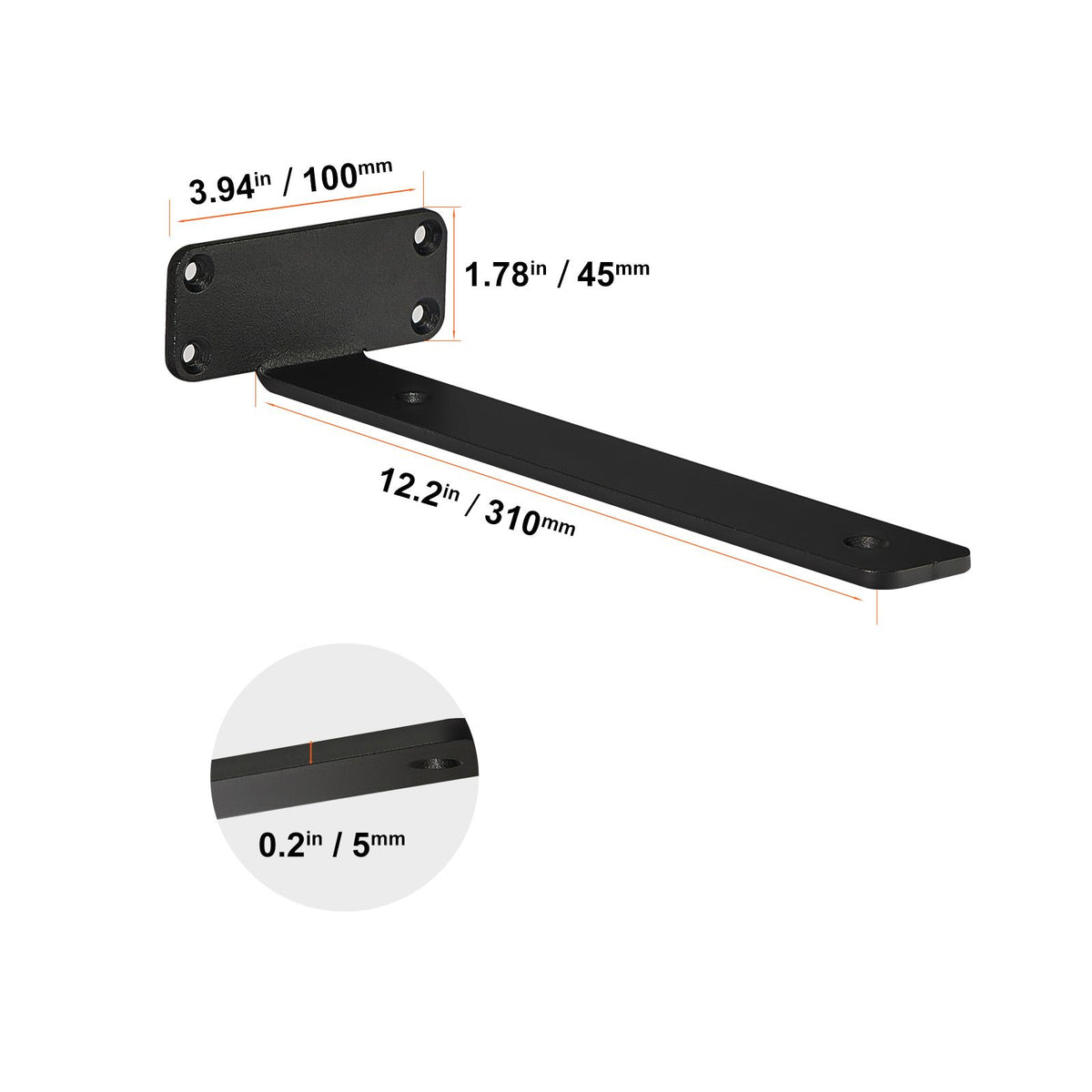 Shelf Bracket, 31cmL x 10cmW x 4.5cmH 6 Pcs, Heavy Duty Floating Shelf Brackets, Brackets for Shelves, 5mm Thick Matte Black L Shelf Bracket,Steel Shelving Brackets with 72.6 kg Load Capacity