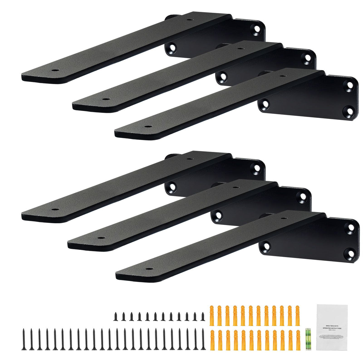 Shelf Bracket, 31cmL x 10cmW x 4.5cmH 6 Pcs, Heavy Duty Floating Shelf Brackets, Brackets for Shelves, 5mm Thick Matte Black L Shelf Bracket,Steel Shelving Brackets with 72.6 kg Load Capacity