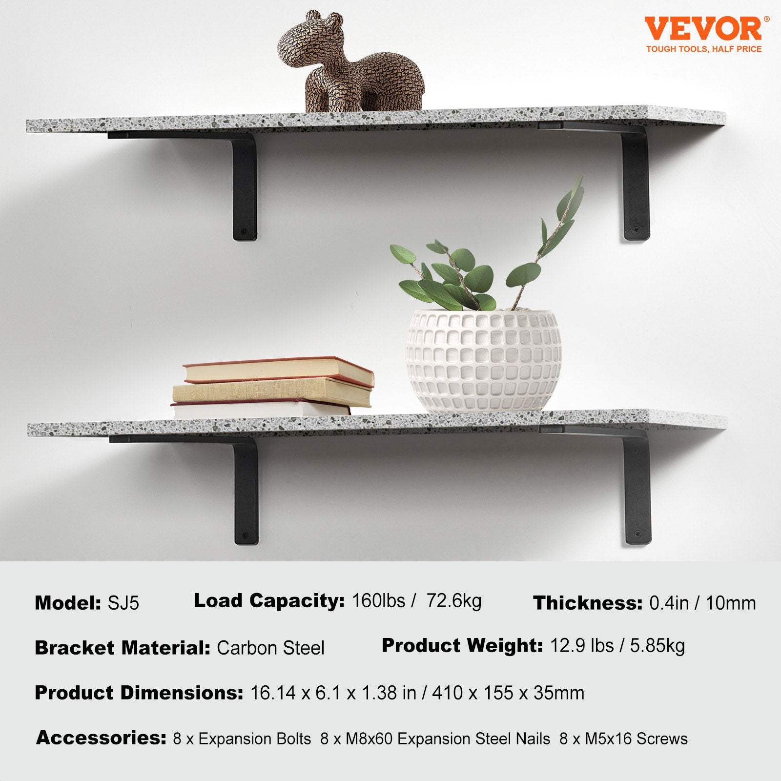 Shower Accessories: VEVOR Shelf Bracket, 41 x 15.5 cm 4 Pcs, Heavy Duty Floating Shelf Brackets, Brackets for Shelves, 10mm Thick Matte Black L Shelf Bracket,Steel Shelving Brackets with 72.6 kg Load Capacity