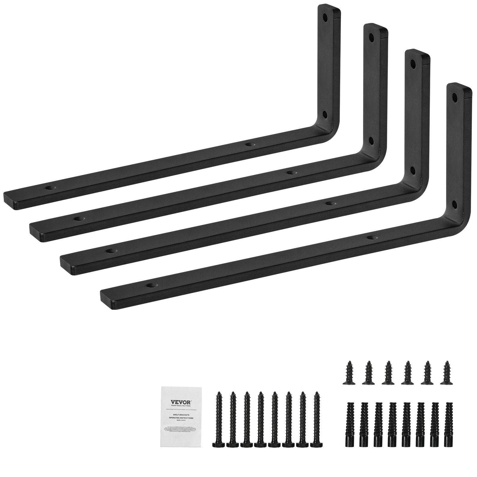 Shower Accessories: VEVOR Shelf Bracket, 41 x 15.5 cm 4 Pcs, Heavy Duty Floating Shelf Brackets, Brackets for Shelves, 10mm Thick Matte Black L Shelf Bracket,Steel Shelving Brackets with 72.6 kg Load Capacity
