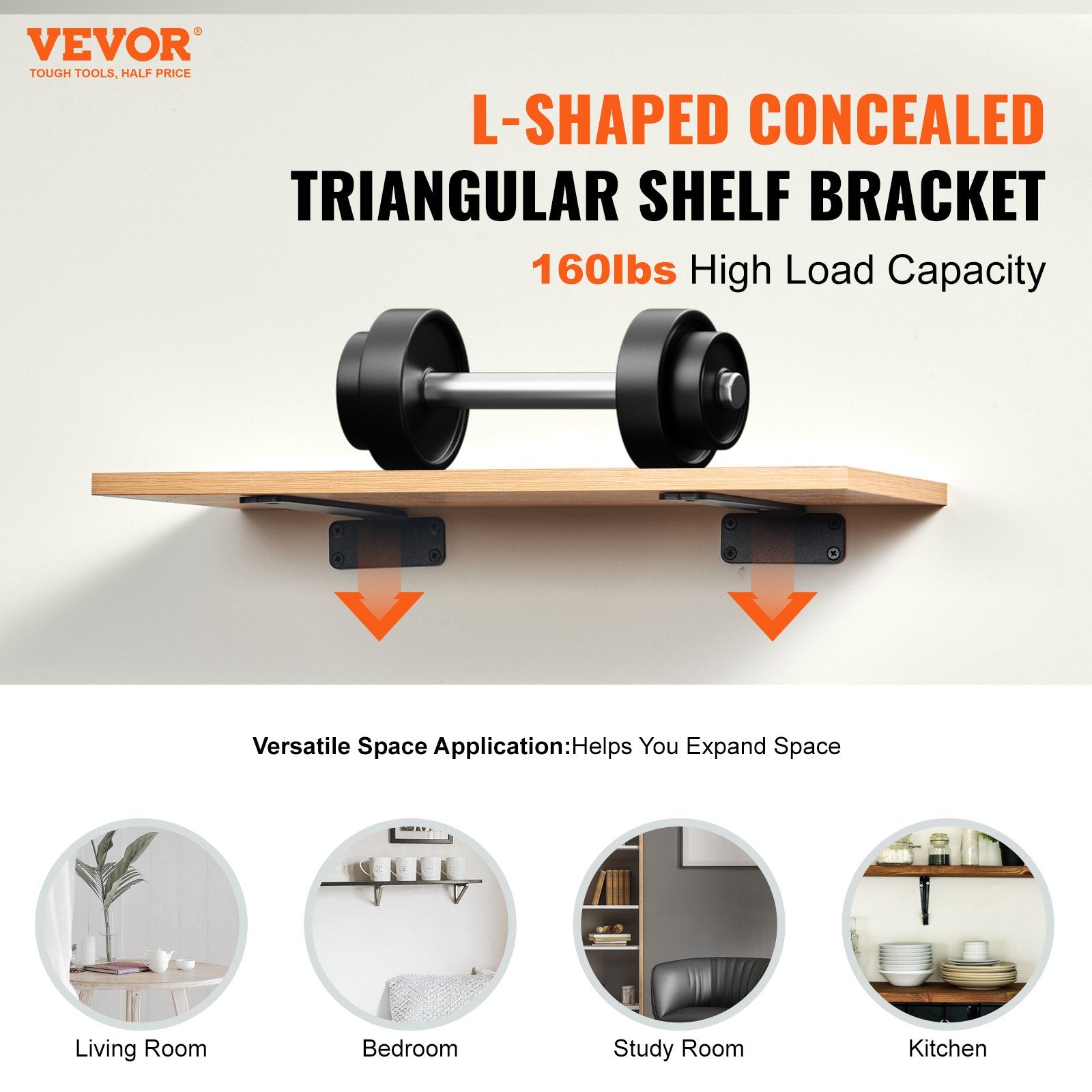 Shower Accessories: VEVOR Shelf Bracket, 21cmL x 10cmW x 4.5cmH 6 Pcs, Heavy Duty Floating Shelf Brackets, Brackets for Shelves, 5mm Thick Matte Black L Shelf Bracket,Steel Shelving Brackets with 72.6 kg Load Capacity