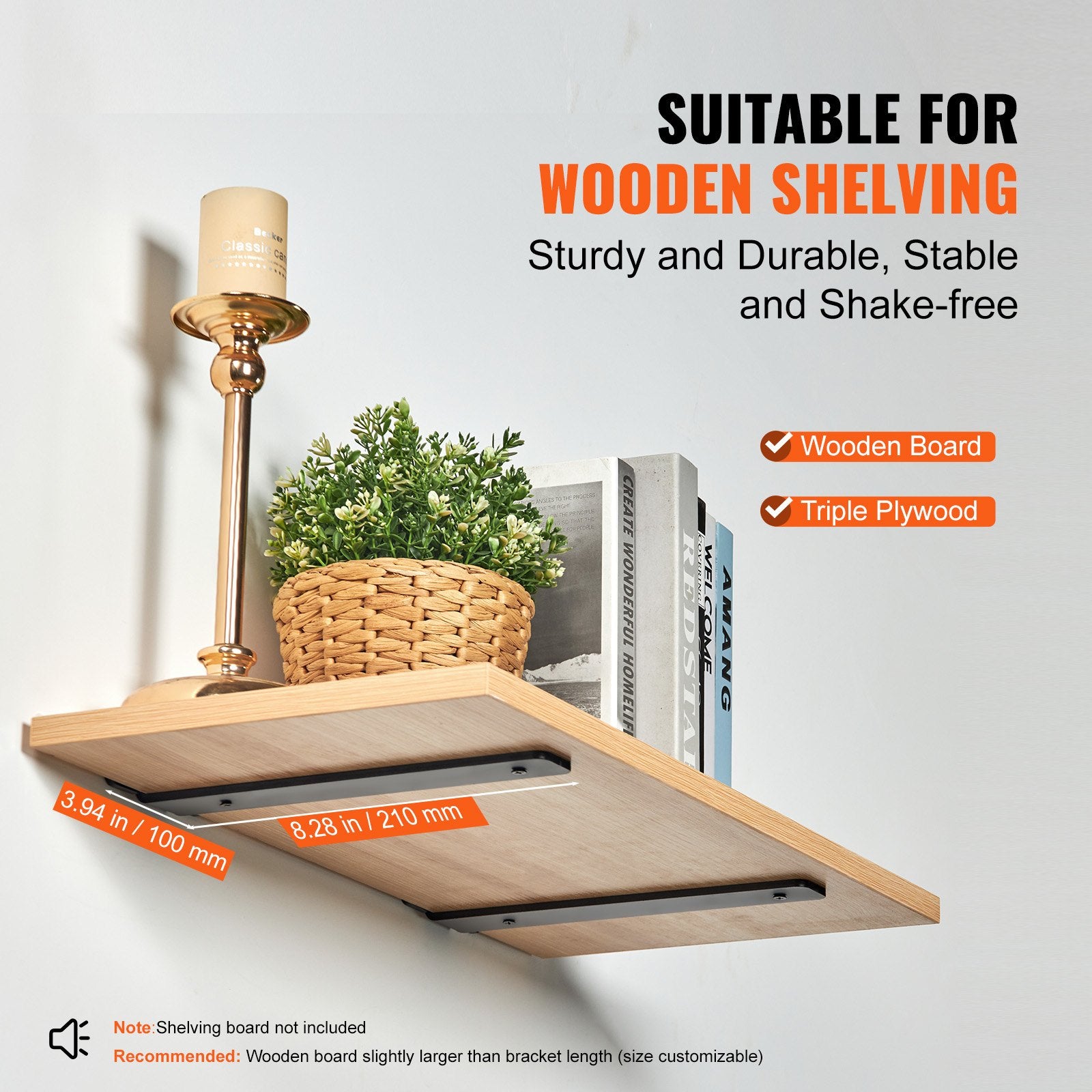 Shower Accessories: VEVOR Shelf Bracket, 21cmL x 10cmW x 4.5cmH 6 Pcs, Heavy Duty Floating Shelf Brackets, Brackets for Shelves, 5mm Thick Matte Black L Shelf Bracket,Steel Shelving Brackets with 72.6 kg Load Capacity