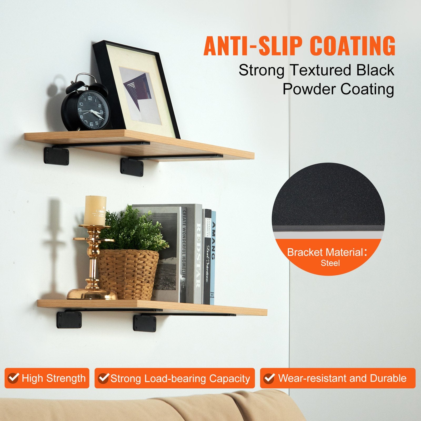 Shower Accessories: VEVOR Shelf Bracket, 16cmL x 10cmW x 4.5cmH 6 Pcs, Heavy Duty Floating Shelf Brackets, Brackets for Shelves, 5mm Thick Matte Black L Shelf Bracket,Steel Shelving Brackets with 72.6 kg Load Capacity