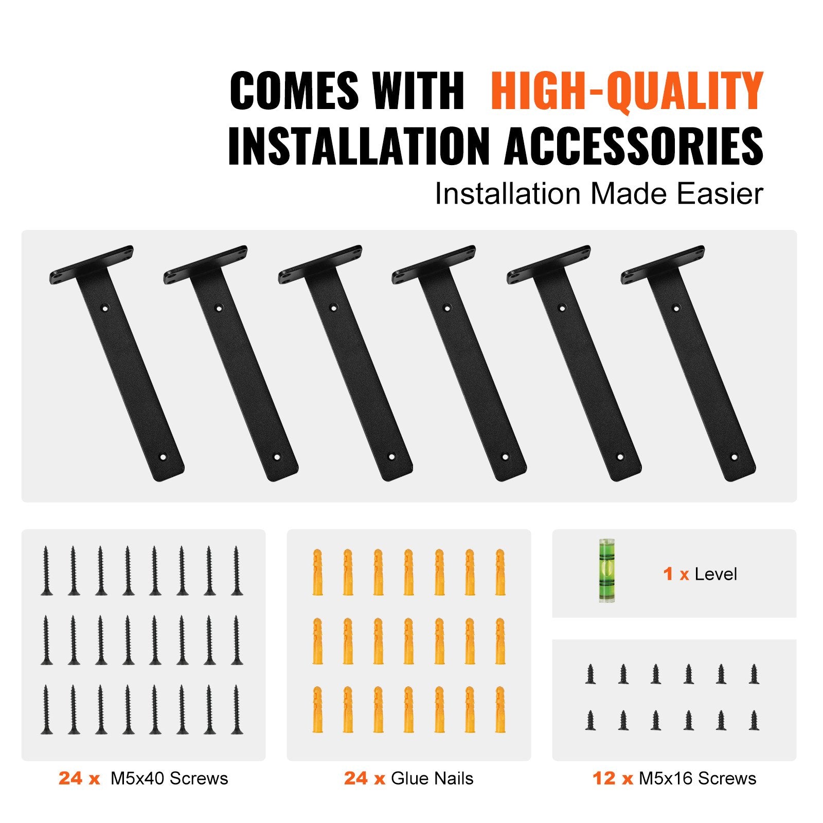 Shower Accessories: VEVOR Shelf Bracket, 16cmL x 10cmW x 4.5cmH 6 Pcs, Heavy Duty Floating Shelf Brackets, Brackets for Shelves, 5mm Thick Matte Black L Shelf Bracket,Steel Shelving Brackets with 72.6 kg Load Capacity