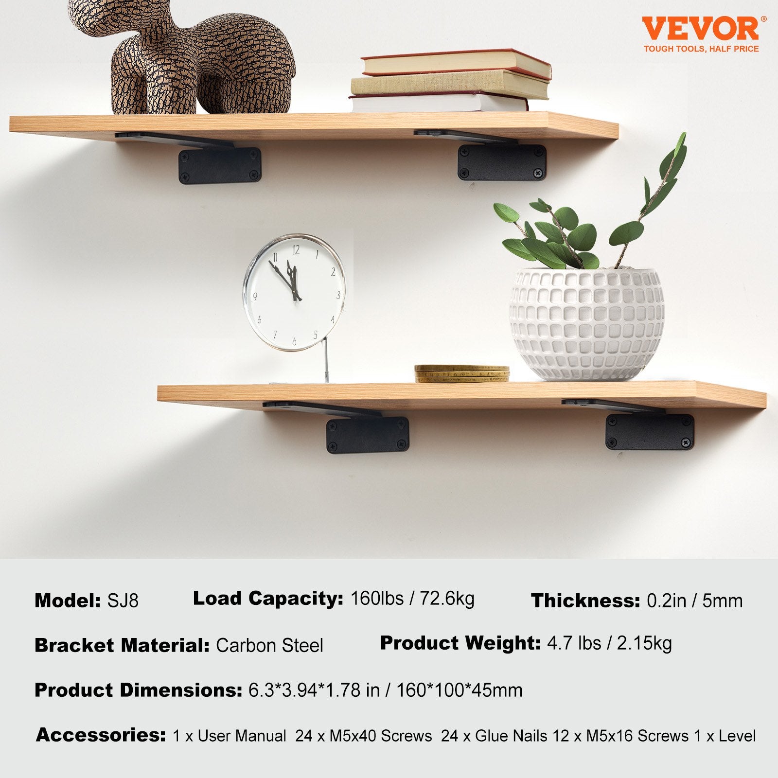 Shower Accessories: VEVOR Shelf Bracket, 16cmL x 10cmW x 4.5cmH 6 Pcs, Heavy Duty Floating Shelf Brackets, Brackets for Shelves, 5mm Thick Matte Black L Shelf Bracket,Steel Shelving Brackets with 72.6 kg Load Capacity