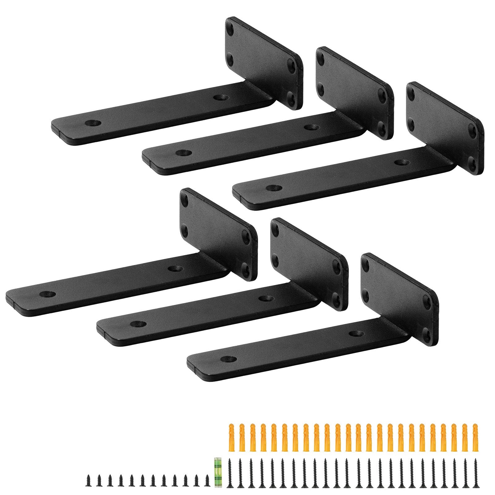 Shower Accessories: VEVOR Shelf Bracket, 16cmL x 10cmW x 4.5cmH 6 Pcs, Heavy Duty Floating Shelf Brackets, Brackets for Shelves, 5mm Thick Matte Black L Shelf Bracket,Steel Shelving Brackets with 72.6 kg Load Capacity