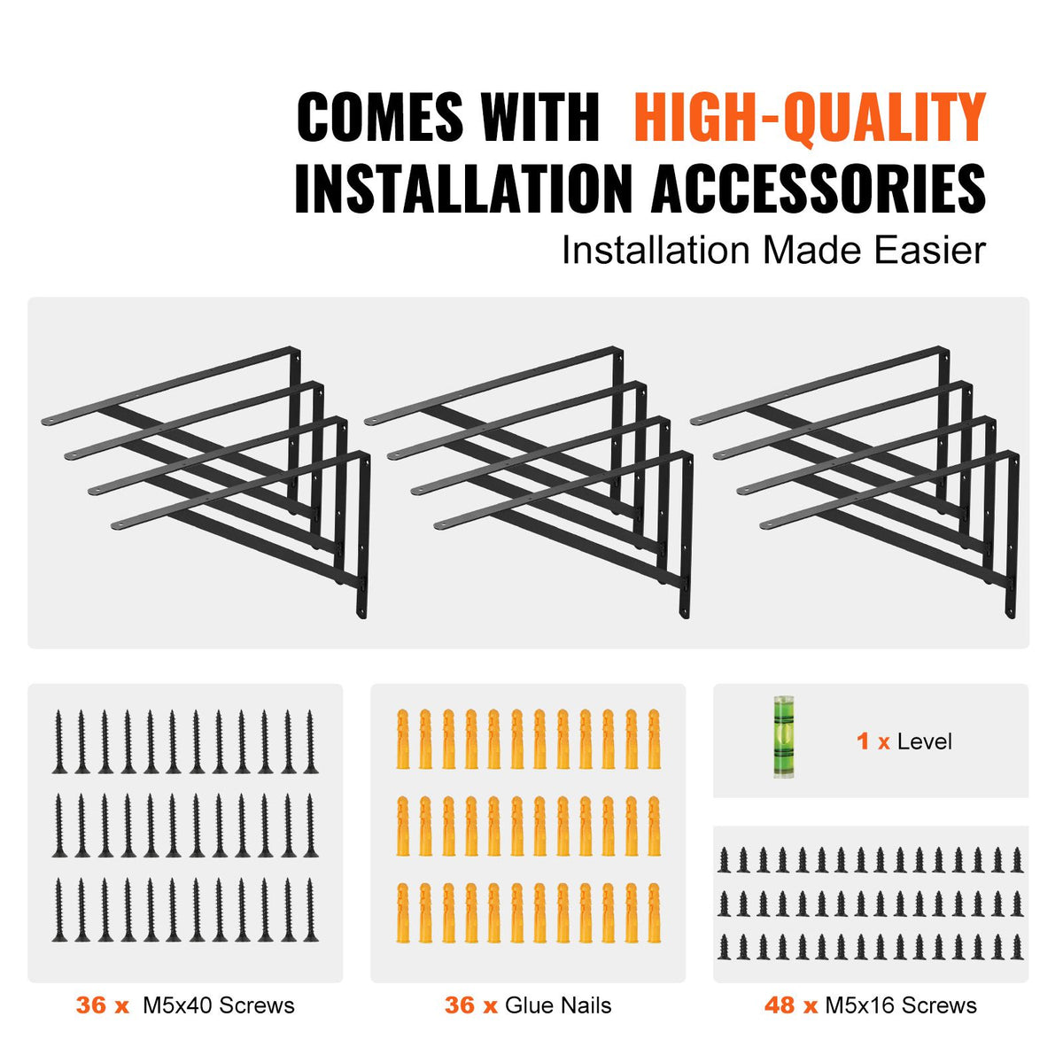 Shelf Bracket, 46 x 30.5 cm 12 Pcs, Heavy Duty Floating Shelf Brackets, Brackets for Shelves, 3mm Thick Matte Black Triangle Shelf Bracket,Steel Shelving Brackets with 72.6 kg Load Capacity