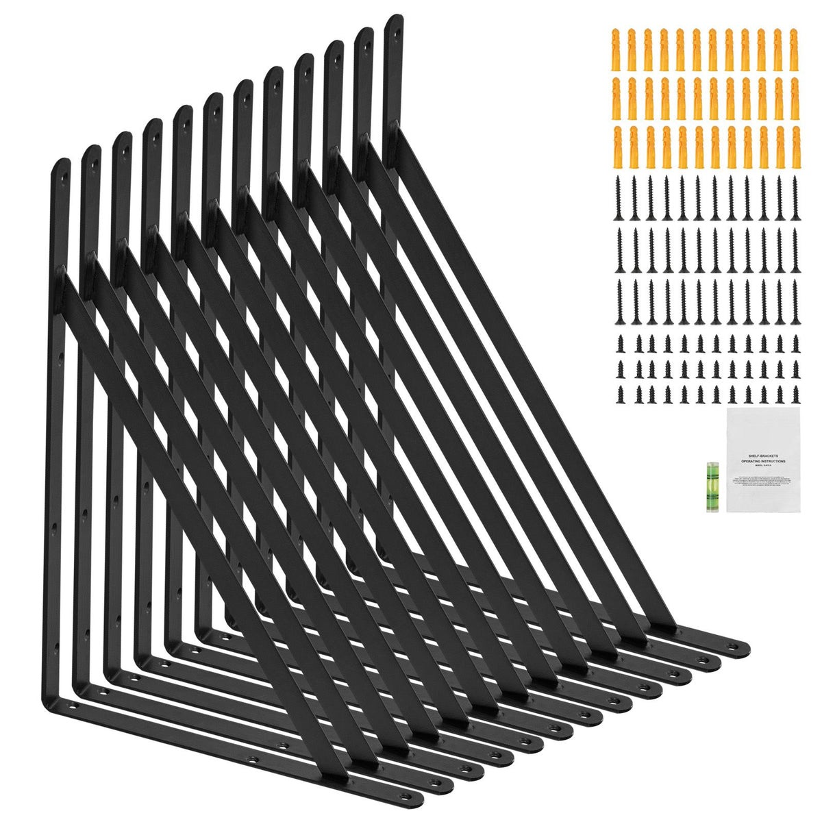 Shelf Bracket, 46 x 30.5 cm 12 Pcs, Heavy Duty Floating Shelf Brackets, Brackets for Shelves, 3mm Thick Matte Black Triangle Shelf Bracket,Steel Shelving Brackets with 72.6 kg Load Capacity