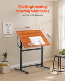 Desks: VEVOR Drafting Table Adjustable 0°90° Tilt Wooden Drawing Desk with H-Frame