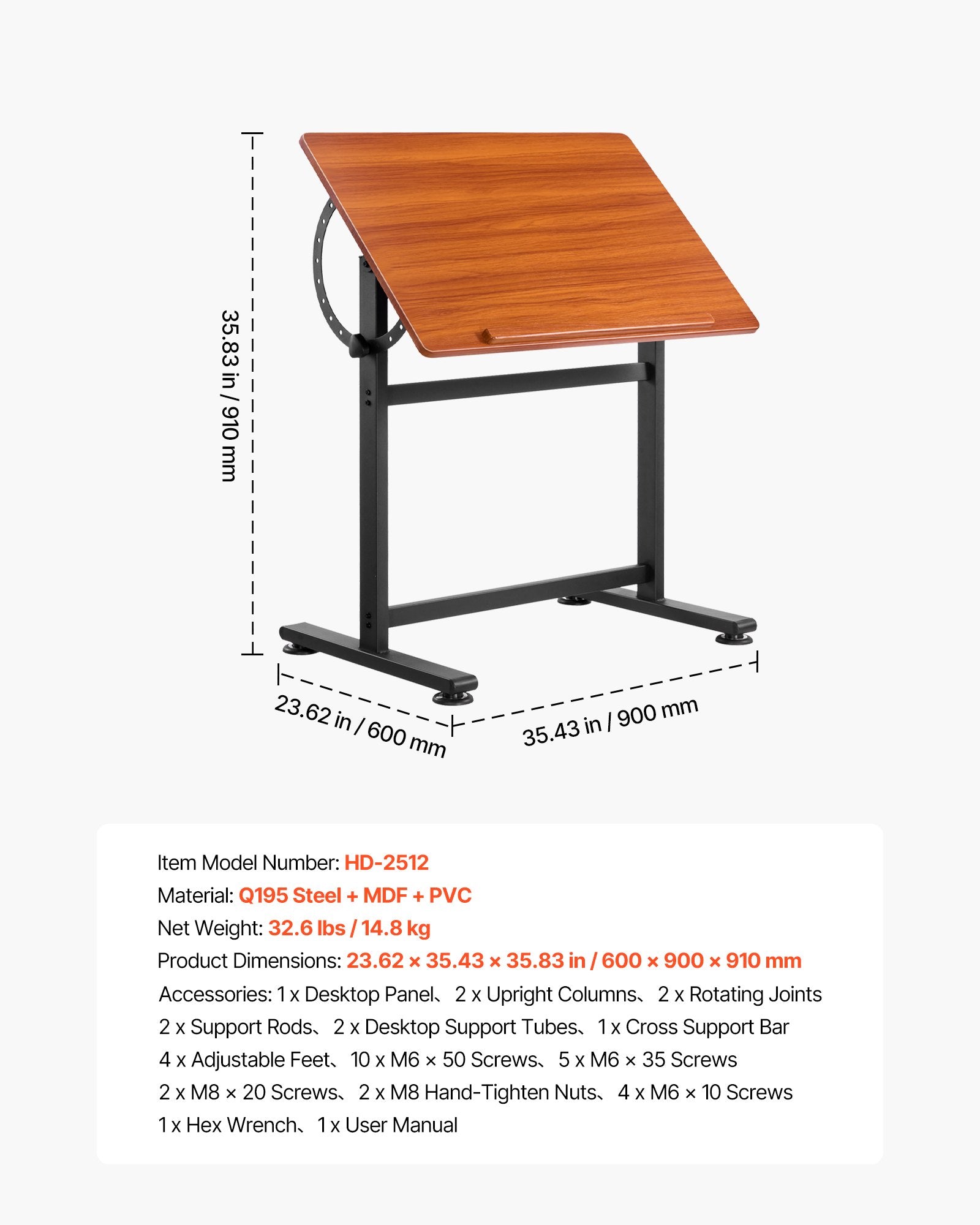 Desks: VEVOR Drafting Table Adjustable 0°90° Tilt Wooden Drawing Desk with H-Frame