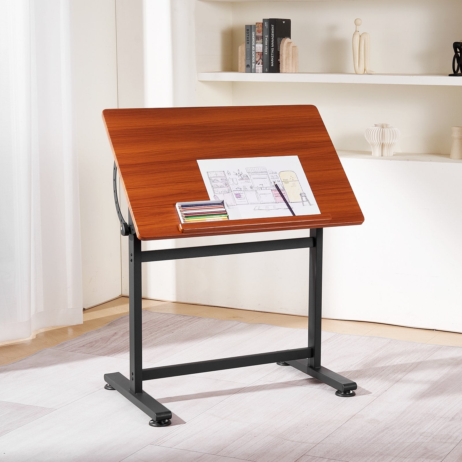 Desks: VEVOR Drafting Table Adjustable 0°90° Tilt Wooden Drawing Desk with H-Frame