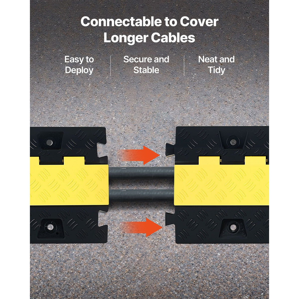 Cable Protector Ramp, 9,979 kg/axle Capacity, 2 Channel Heavy Duty TPU Cord Hose Wire Cover, 31 x 28 mm Channel, Traffic Speed Bump with Flip-Open Top Cover, for Indoor & Outdoor Use, 3 Pack