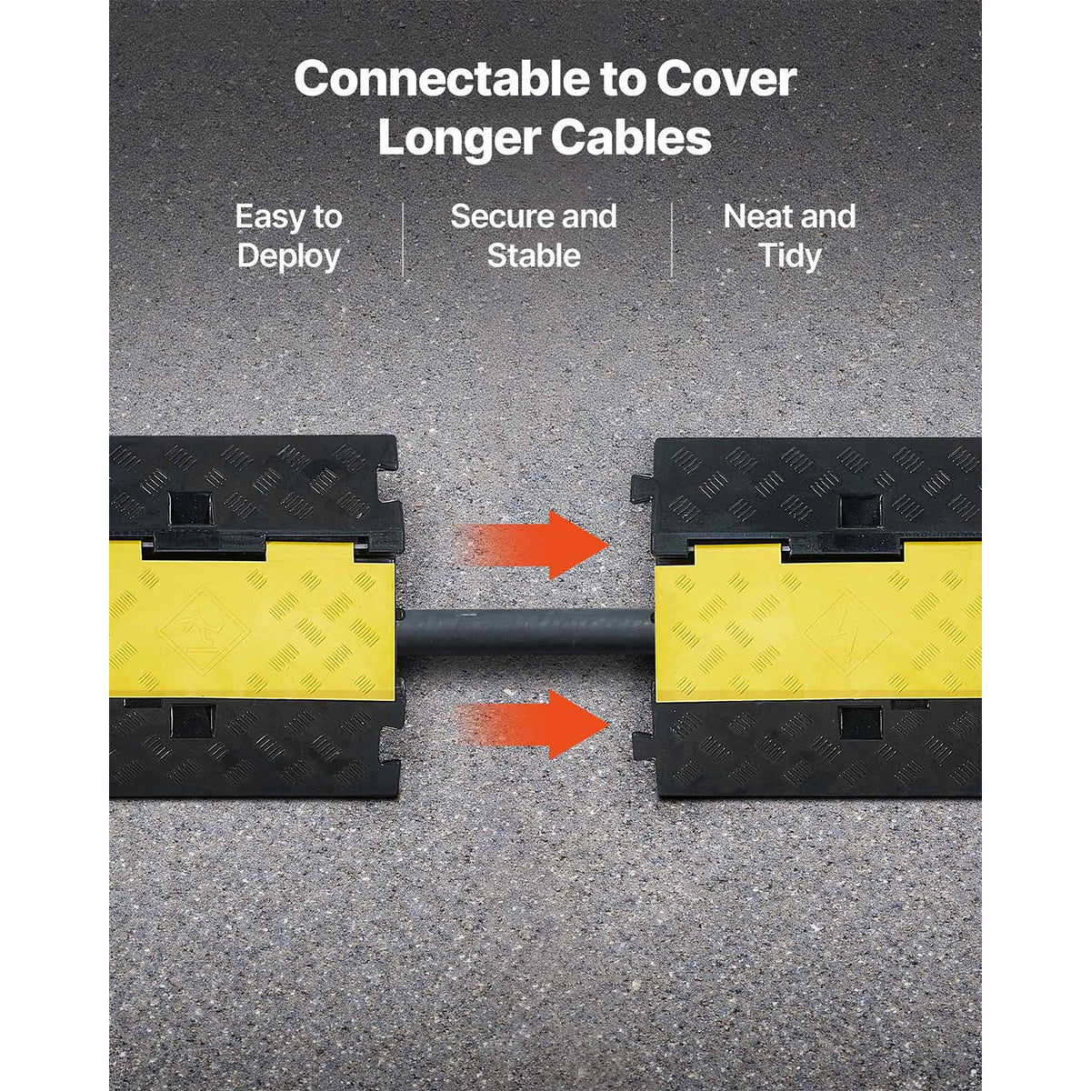 Cable Protector Ramp, 9,979 kg/axle Capacity, 2 Channel Heavy Duty Rubber Cord Hose Wire Cover, 55 x 50 mm Channel, Traffic Speed Bump with Flip-Open Top Cover, for Indoor Outdoor Use, 1 Pack