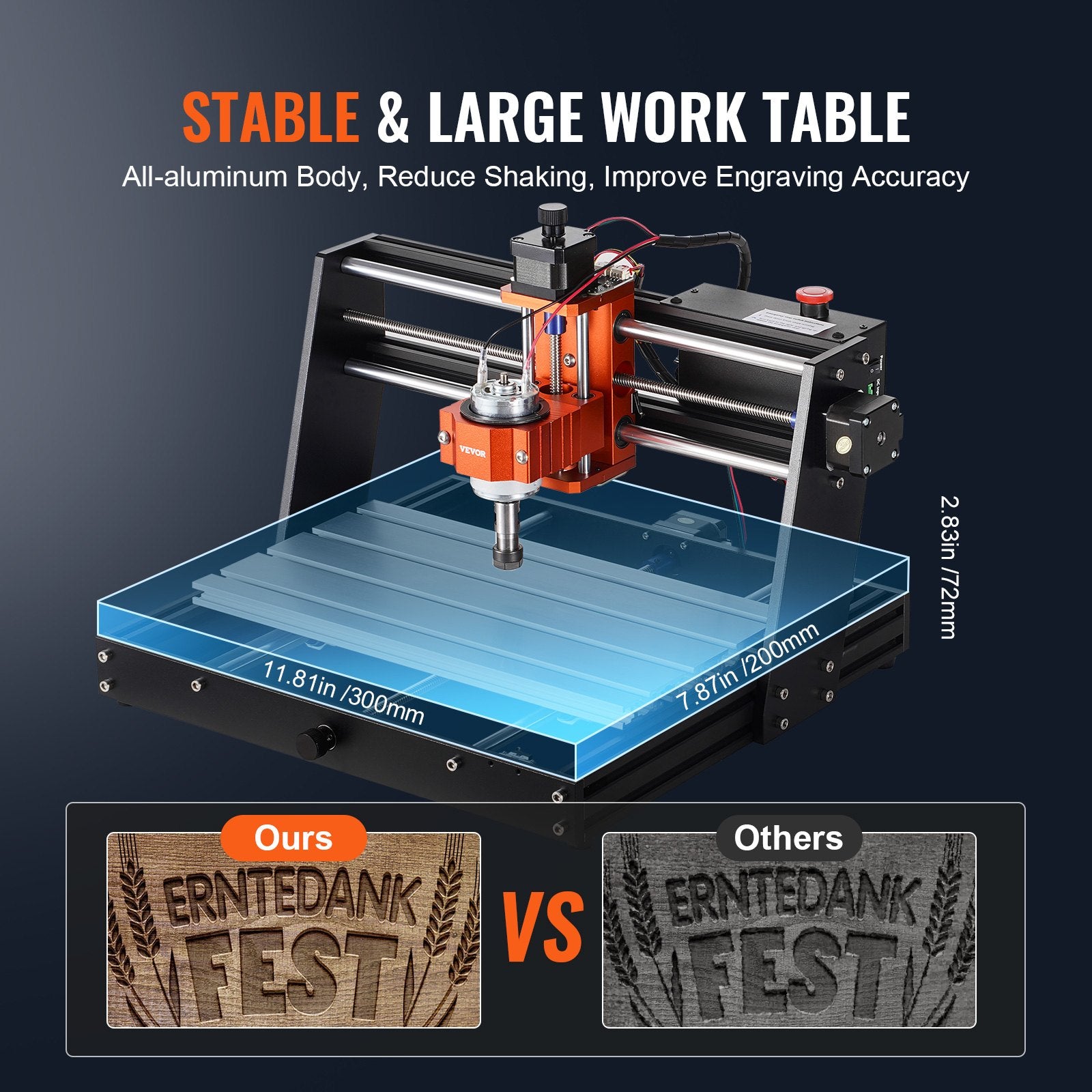CNC Router Machine, 120W, 3 Axis GRBL Control Wood Engraving Carving Milling Machine Kit, 11.81 x 7.87 x 2.83 in / 300 x 200 x 72 mm Working Area 1200 RPM for Wood Acrylic MDF PVC Plastic Foam