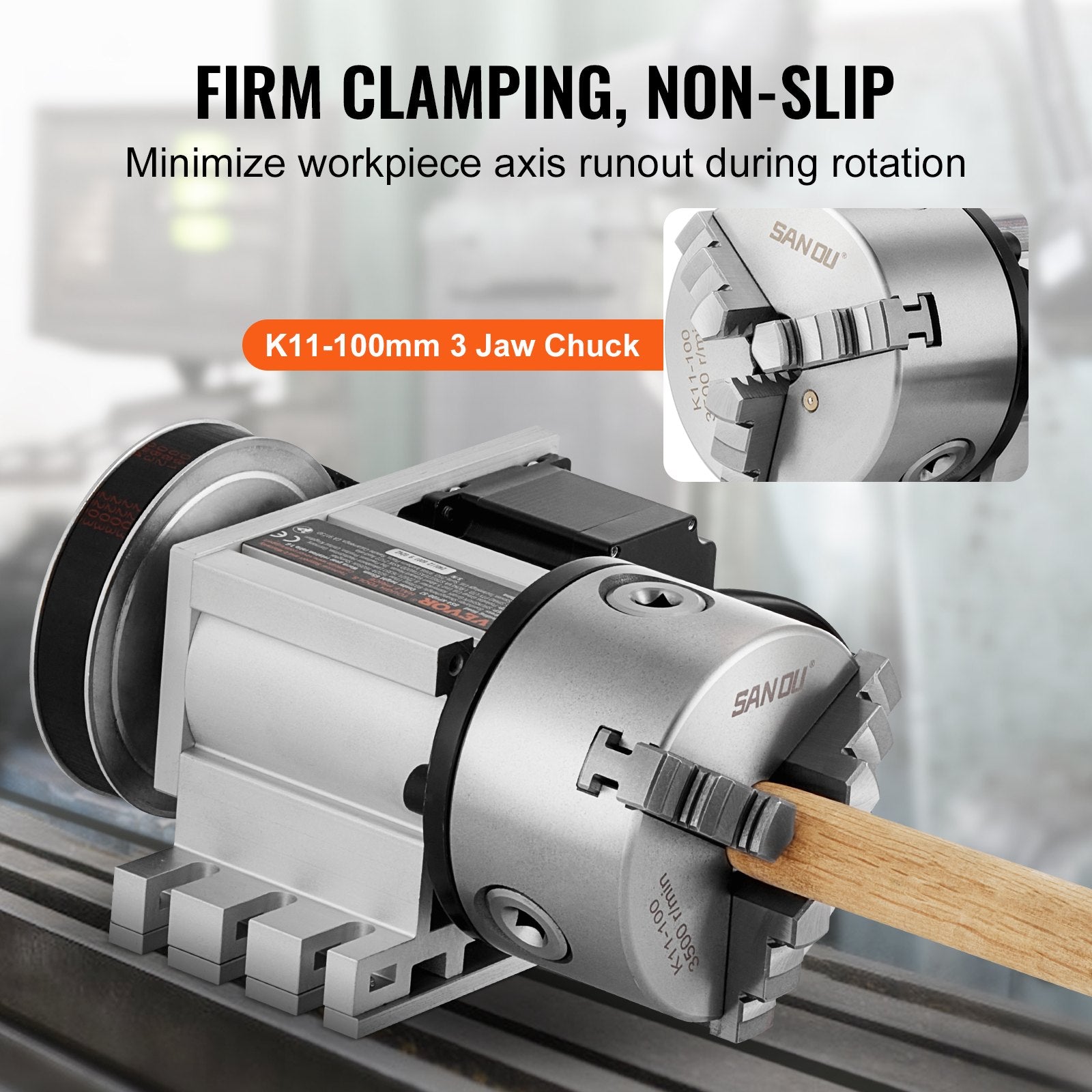 Hand Tools: VEVOR Dividing Head, K11-100mm 3-Jaw Chuck, CNC Router Milling Machine Rotational Axis 4th Axis A Axis Indexing Head, 65 mm Center Height MT2 Tailstock 6:1 Gear Ratio, Universal for Engraving