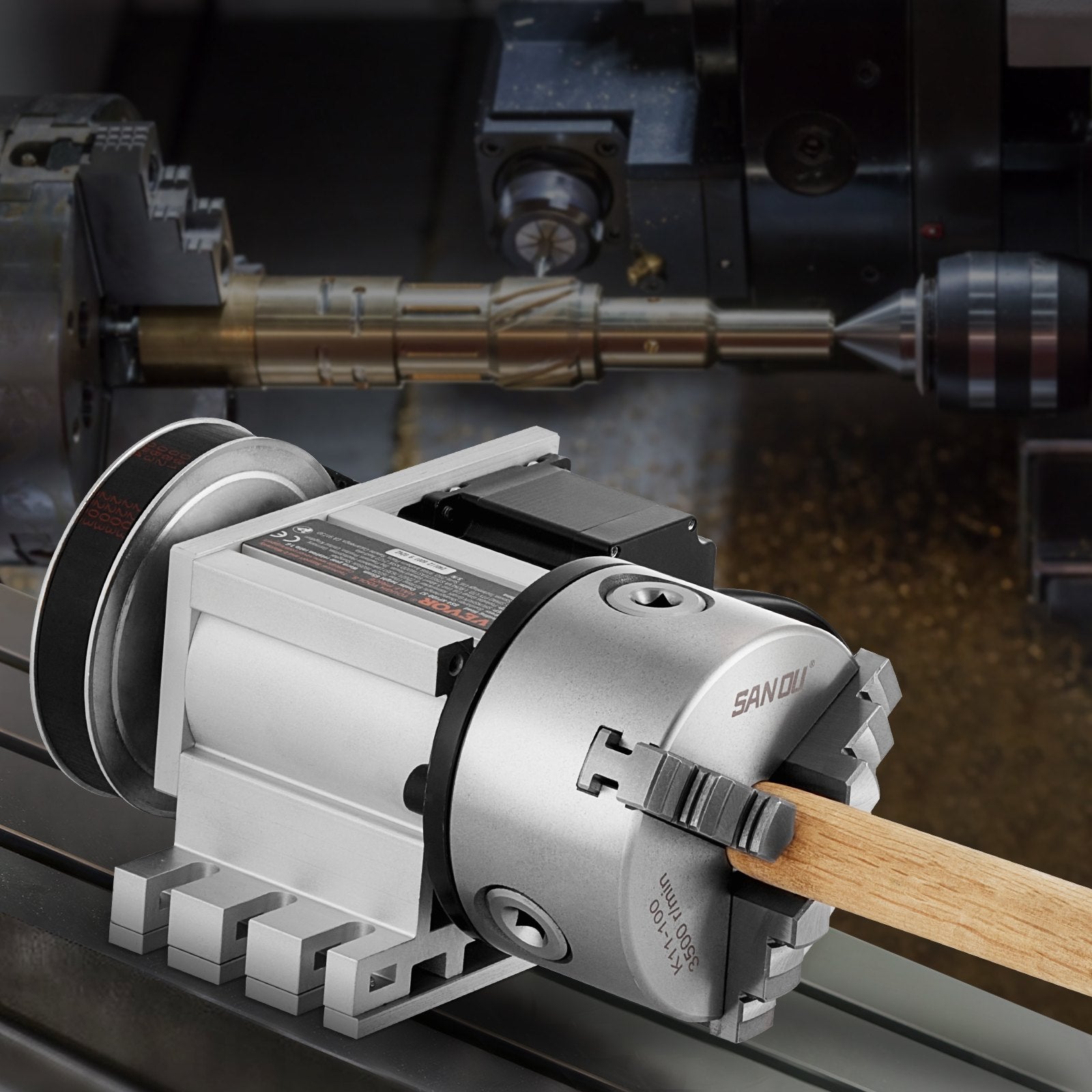 Hand Tools: VEVOR Dividing Head, K11-100mm 3-Jaw Chuck, CNC Router Milling Machine Rotational Axis 4th Axis A Axis Indexing Head, 65 mm Center Height MT2 Tailstock 6:1 Gear Ratio, Universal for Engraving