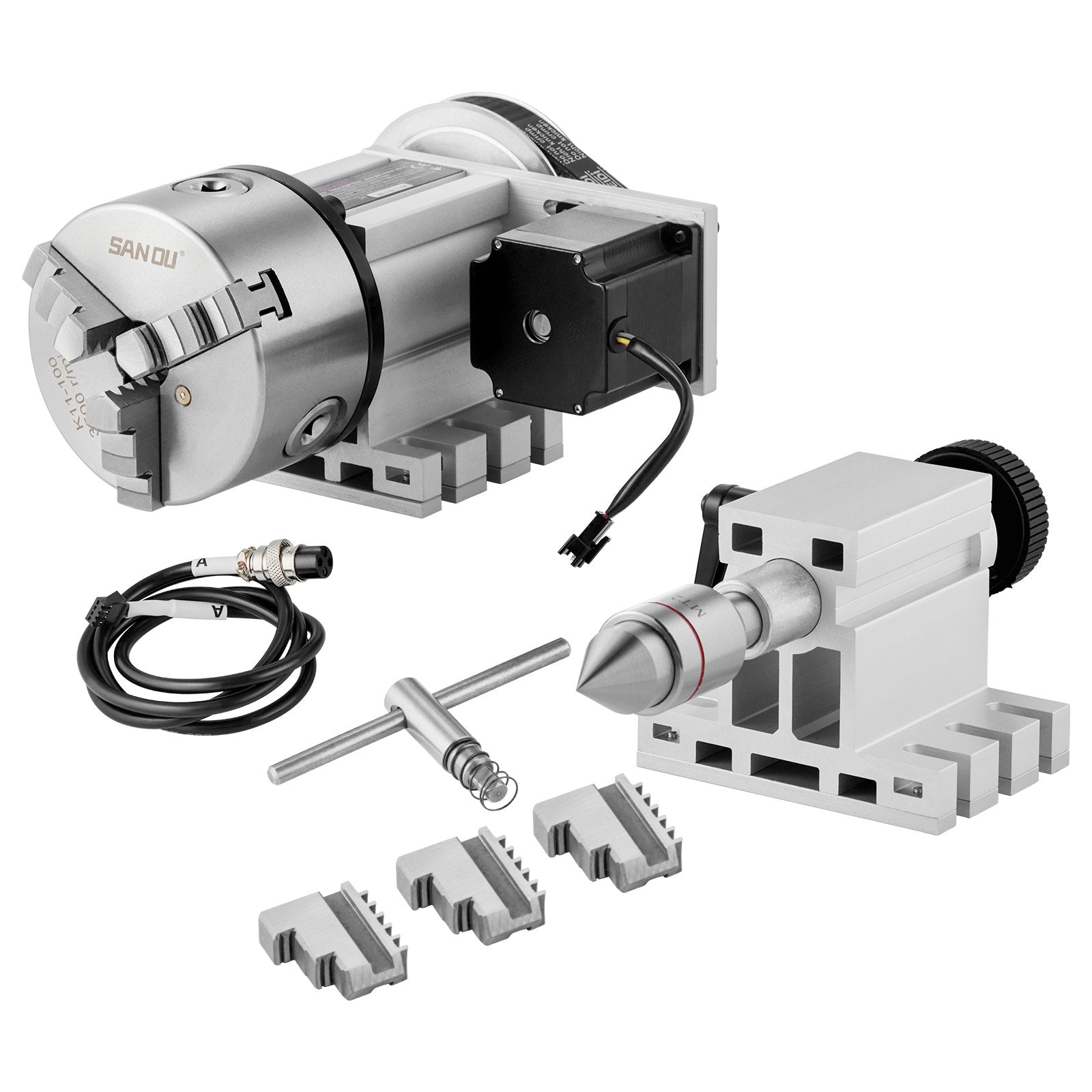 Hand Tools: VEVOR Dividing Head, K11-100mm 3-Jaw Chuck, CNC Router Milling Machine Rotational Axis 4th Axis A Axis Indexing Head, 65 mm Center Height MT2 Tailstock 6:1 Gear Ratio, Universal for Engraving