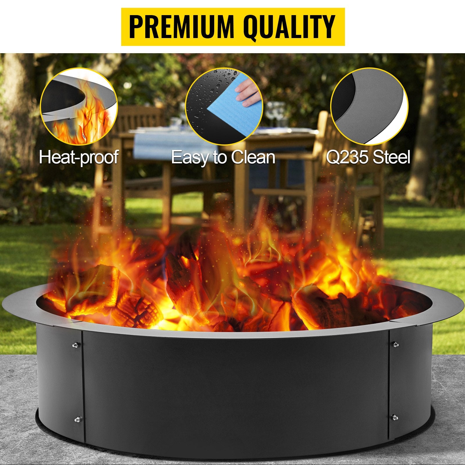 Fire Pits: VEVOR Outdoor Fire Pit Ring 106cm BBQ Table Grill Garden Wood Burning Fireplace