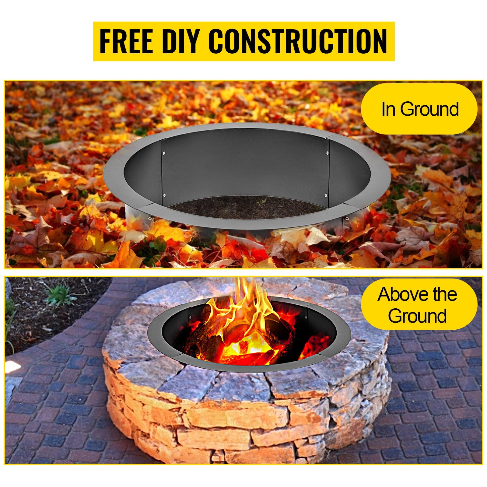 Fire Pits: VEVOR Outdoor Fire Pit Ring 106cm BBQ Table Grill Garden Wood Burning Fireplace