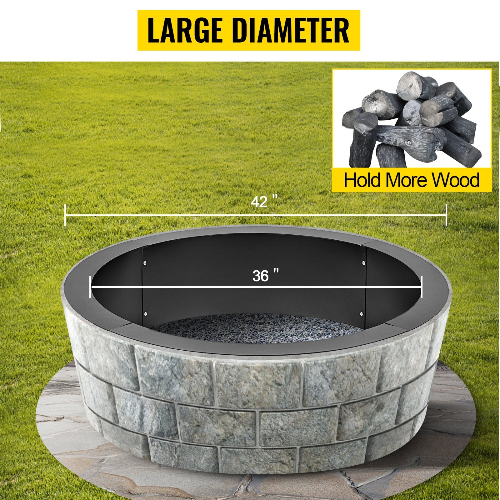 Fire Pits: VEVOR Outdoor Fire Pit Ring 106cm BBQ Table Grill Garden Wood Burning Fireplace
