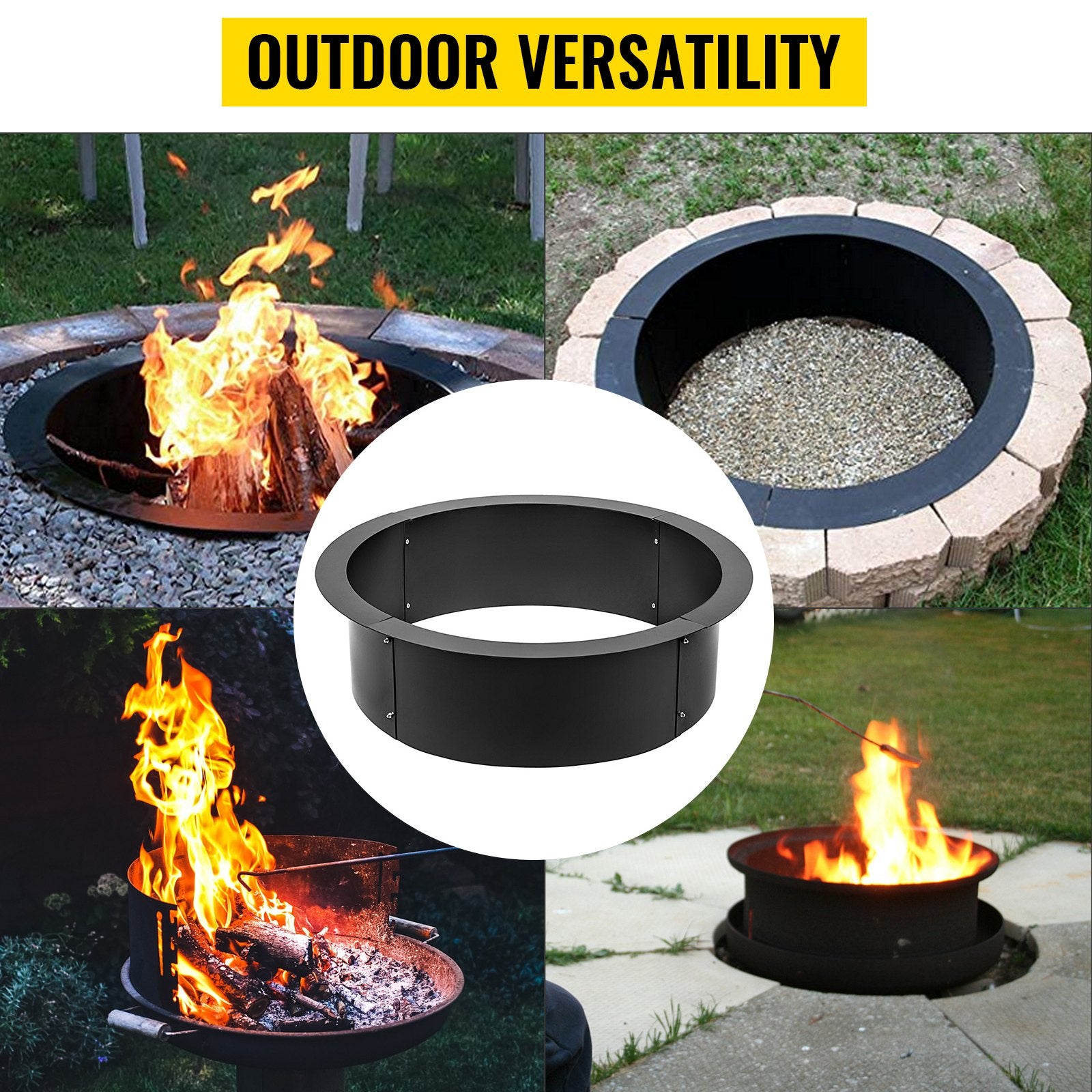 Fire Pits: VEVOR Outdoor Fire Pit Ring 106cm BBQ Table Grill Garden Wood Burning Fireplace