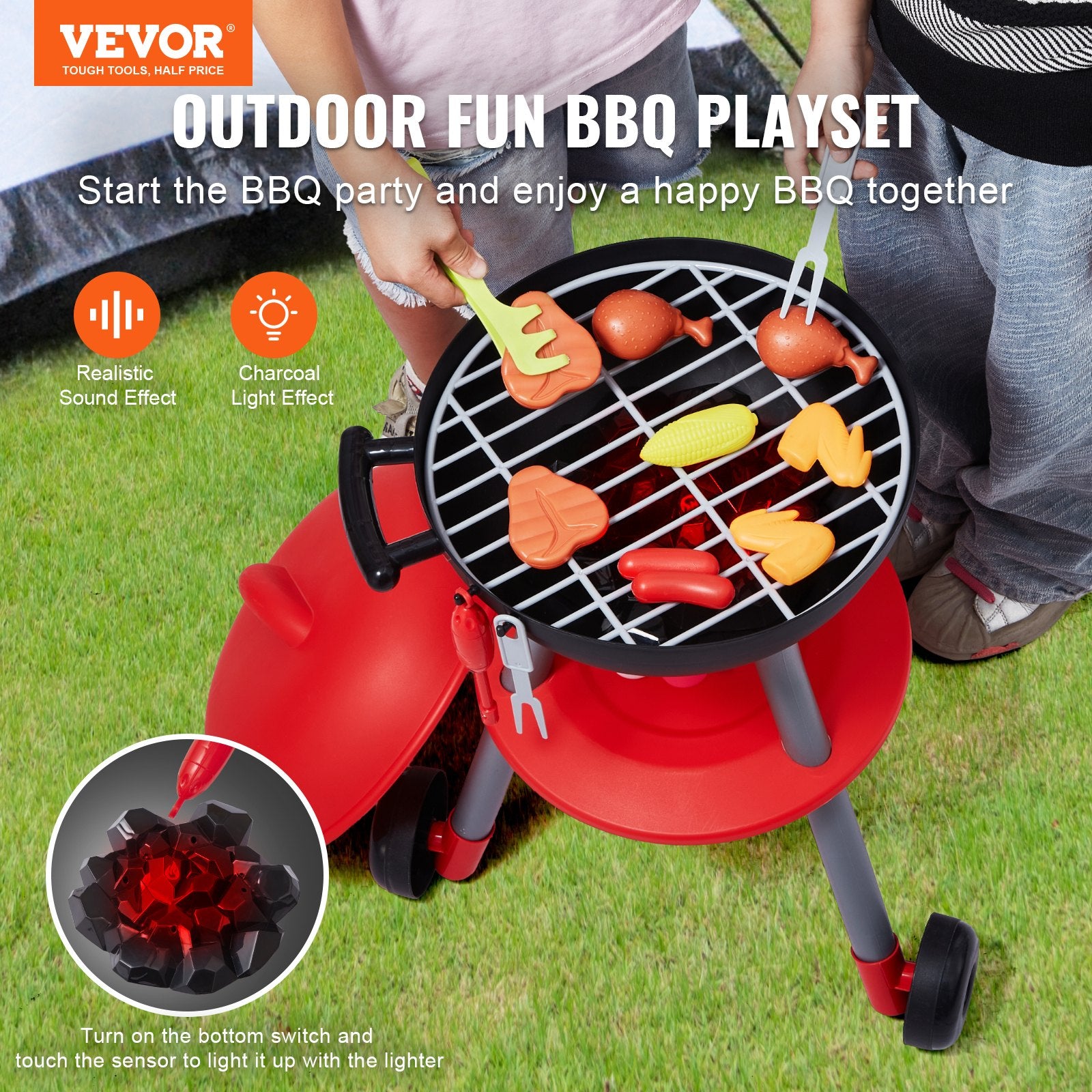 Pretend Play: VEVOR 28 PCS BBQ Grill Playset, Kids Toys Kitchen Playset with Sound & Light, Little Chef Play, Interactive Grill Play Food Cooking Playset Barbecue Toy Grill for Toddlers Boys Girls 3-5 Birthday Gift