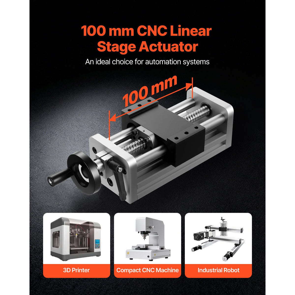 Linear Stage Actuator, 100 mm Effective Stroke, Ball Screw CNC Linear Motion Guide Rail, Double Optical Axis, C7 High-Precision, Bearing Slide Block, Manual Handwheel, for CNC Router X Y Z Axis
