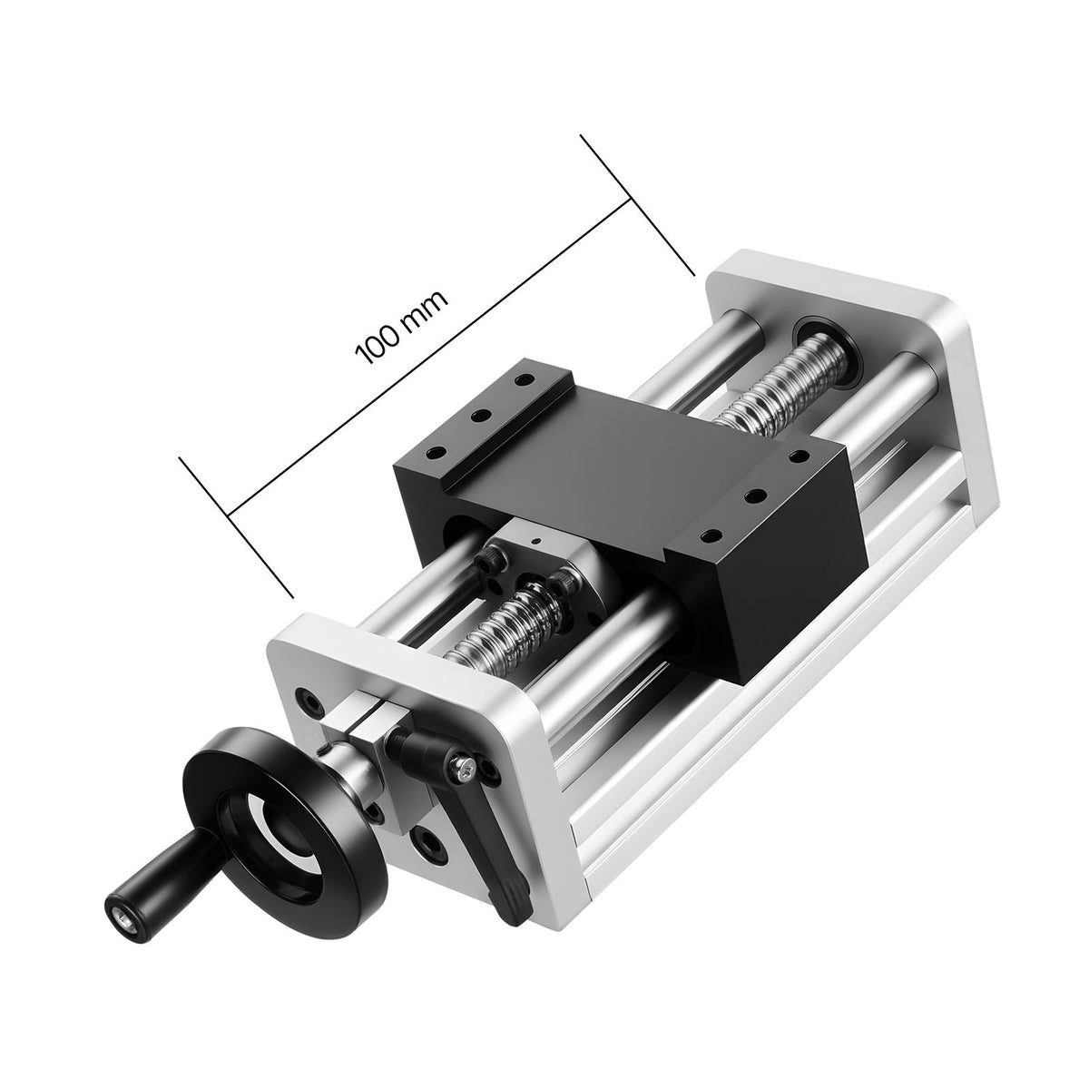 Linear Stage Actuator, 100 mm Effective Stroke, Ball Screw CNC Linear Motion Guide Rail, Double Optical Axis, C7 High-Precision, Bearing Slide Block, Manual Handwheel, for CNC Router X Y Z Axis