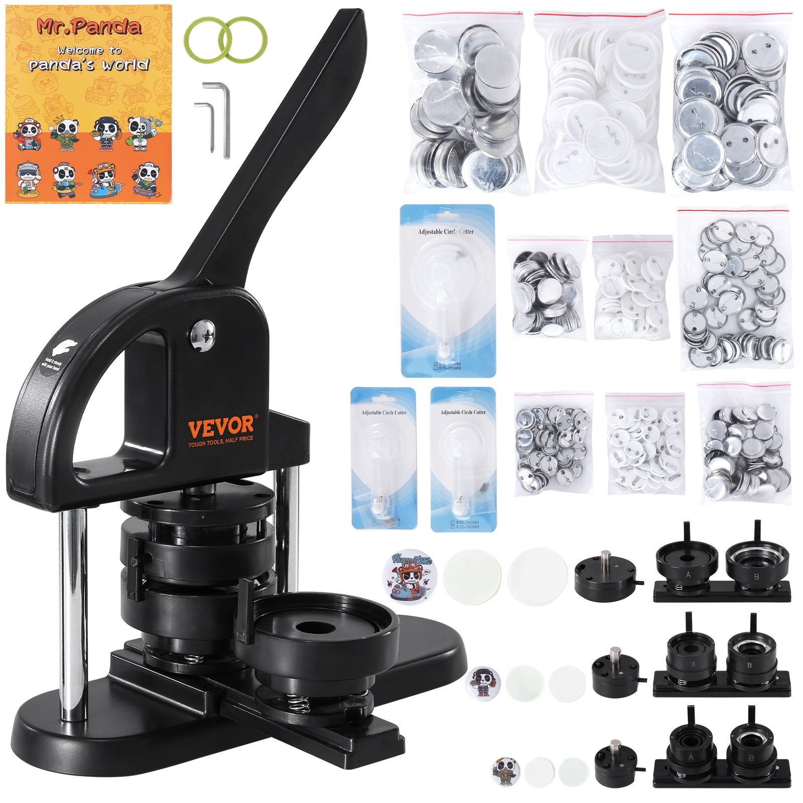 Cutters: VEVOR Button Maker Machine, 1/1.25/2.28 inch(25/32/58mm) 3-in-1 Pin Maker, Installation-Free Badge Punch Press Kit, Button Making Supplies with 300pcs Button Parts, Circle Cutter, Magic Book