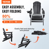 Canopies & Gazebos: VEVOR Adirondack Chair Plastic, Set of 2 All-Weather Portable Folding Fire Pit Chair, Outdoor Adirondack Patio Chair with Cup Holder, with Relaxing Arm Rest Ergonomic, for Garden, Backyard - Black