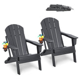 Outdoor Chairs: VEVOR Adirondack Chair Plastic, Set of 2 All-Weather Portable Folding Fire Pit Chair, Outdoor Adirondack Patio Chair with Cup Holder, with Relaxing Arm Rest Ergonomic, for Garden, Backyard - Gray