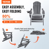 Outdoor Chairs: VEVOR Adirondack Chair Plastic, Set of 2 All-Weather Portable Folding Fire Pit Chair, Outdoor Adirondack Patio Chair with Cup Holder, with Relaxing Arm Rest Ergonomic, for Garden, Backyard - Gray