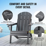 Outdoor Chairs: VEVOR Adirondack Chair Plastic, Set of 2 All-Weather Portable Folding Fire Pit Chair, Outdoor Adirondack Patio Chair with Cup Holder, with Relaxing Arm Rest Ergonomic, for Garden, Backyard - Gray