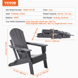 Outdoor Chairs: VEVOR Adirondack Chair Plastic, Set of 2 All-Weather Portable Folding Fire Pit Chair, Outdoor Adirondack Patio Chair with Cup Holder, with Relaxing Arm Rest Ergonomic, for Garden, Backyard - Gray