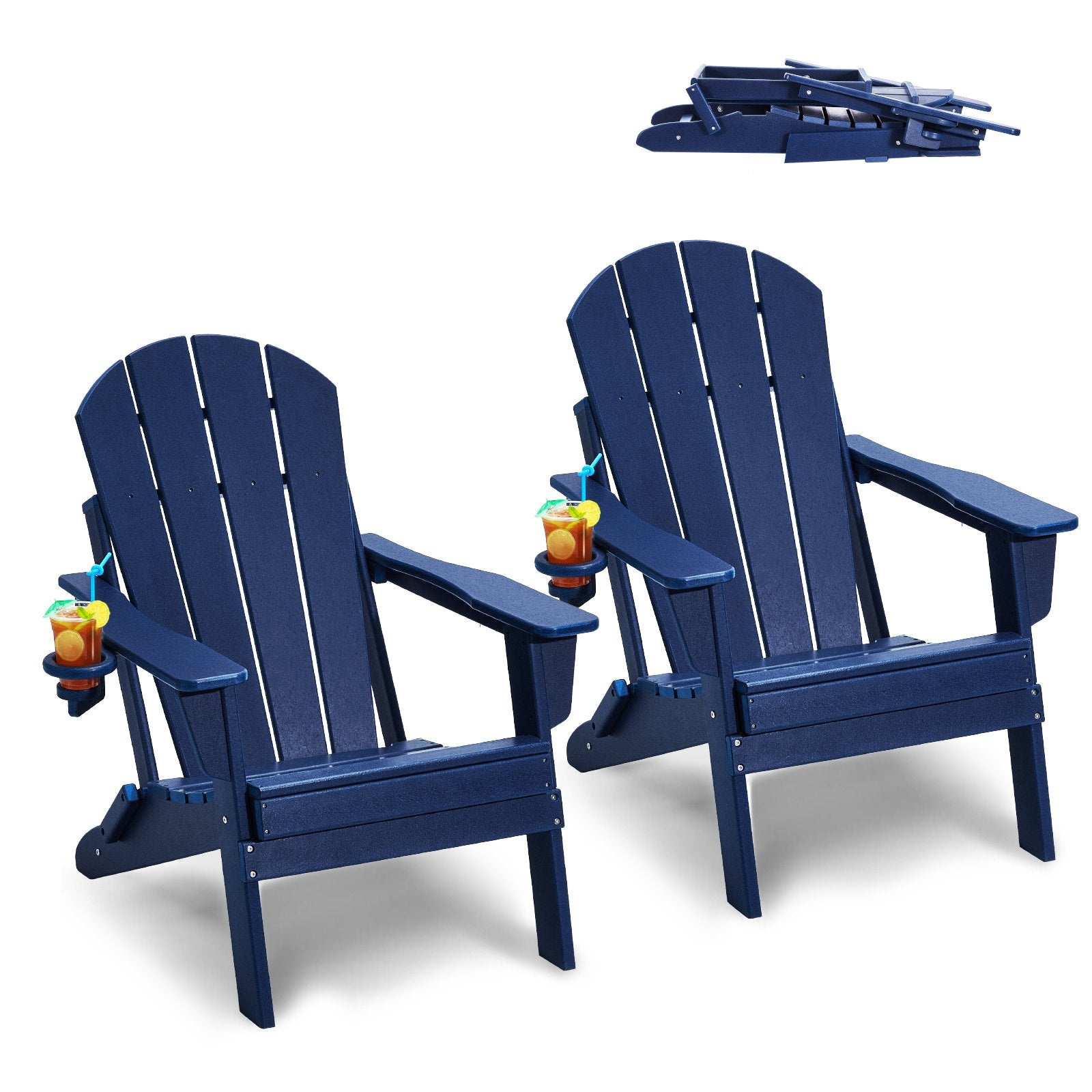 Canopies & Gazebos: VEVOR Adirondack Chair Plastic, Set of 2 All-Weather Portable Folding Fire Pit Chair, Outdoor Adirondack Patio Chair with Cup Holder, with Relaxing Arm Rest Ergonomic, for Garden, Backyard Navy Blue