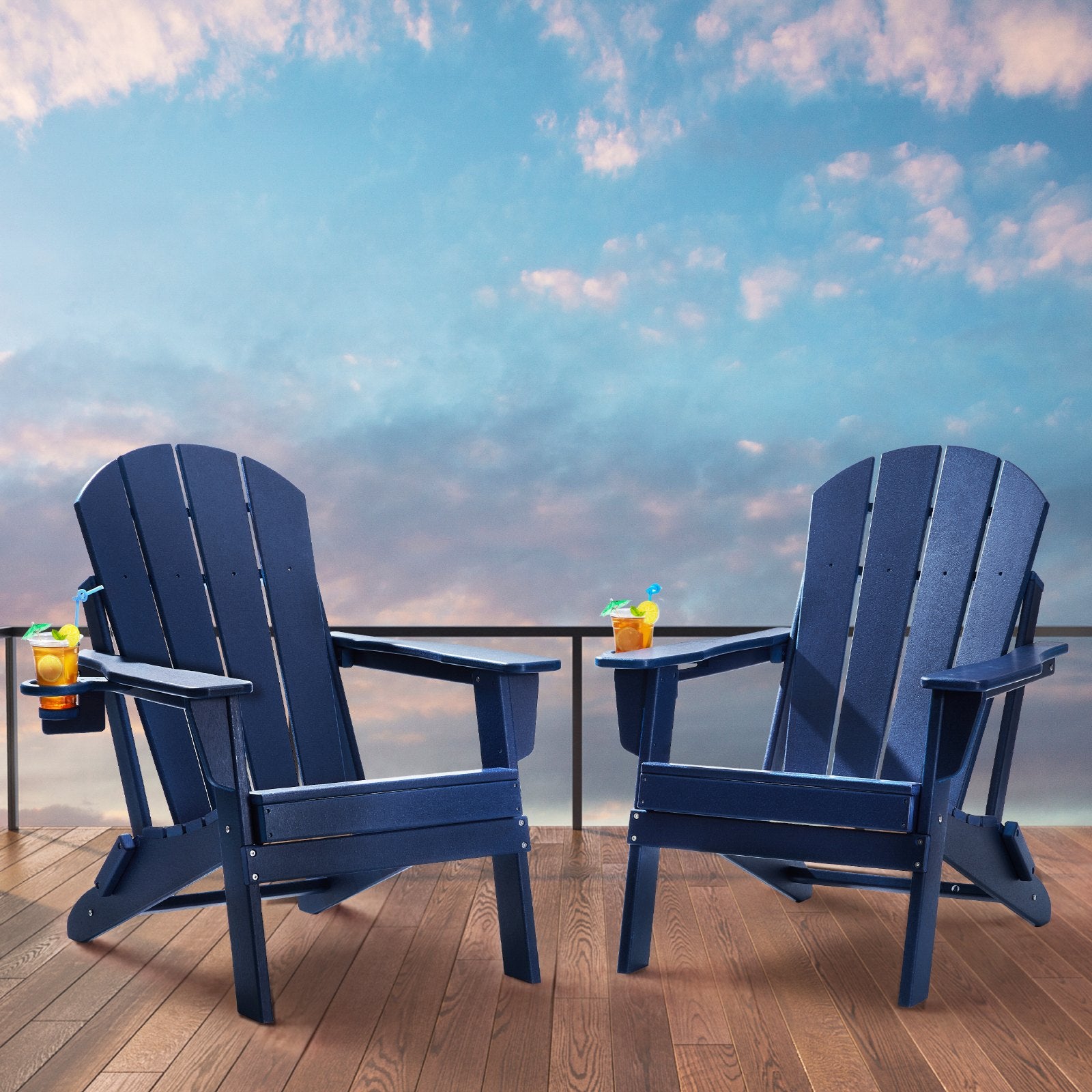 Canopies & Gazebos: VEVOR Adirondack Chair Plastic, Set of 2 All-Weather Portable Folding Fire Pit Chair, Outdoor Adirondack Patio Chair with Cup Holder, with Relaxing Arm Rest Ergonomic, for Garden, Backyard Navy Blue