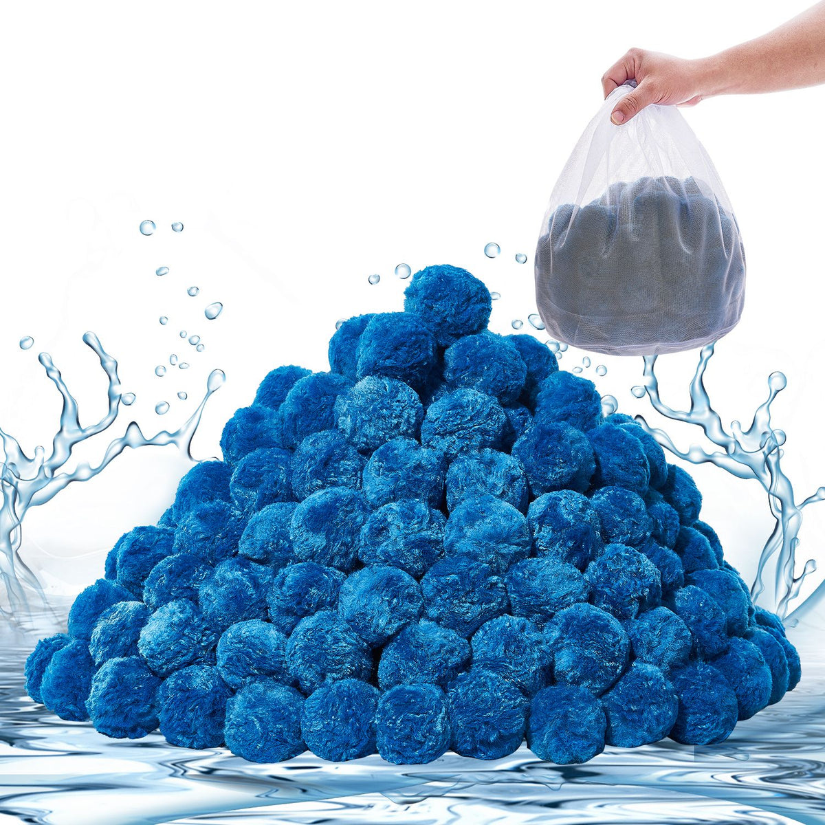 Pool Filter Balls for Sand Filter, 1.42 kg, Filter Balls Replace Pool Filter Sand, Reusable Blue Polyester Fiber Filter Media with Wash Bag, for Swimming Pool Aquarium Tank Above Ground Pool