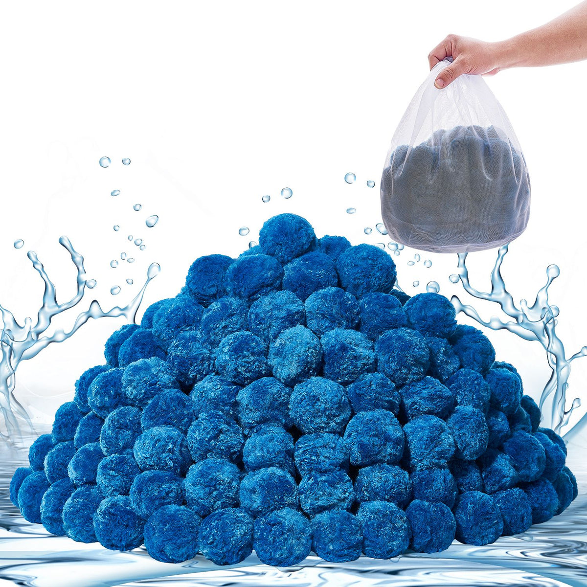Pool Filter Balls for Sand Filter, 1.83 kg, Filter Balls Replace Pool Filter Sand, Reusable Blue Polyester Fiber Filter Media with Wash Bag, for Swimming Pool Aquarium Tank Above Ground Pool