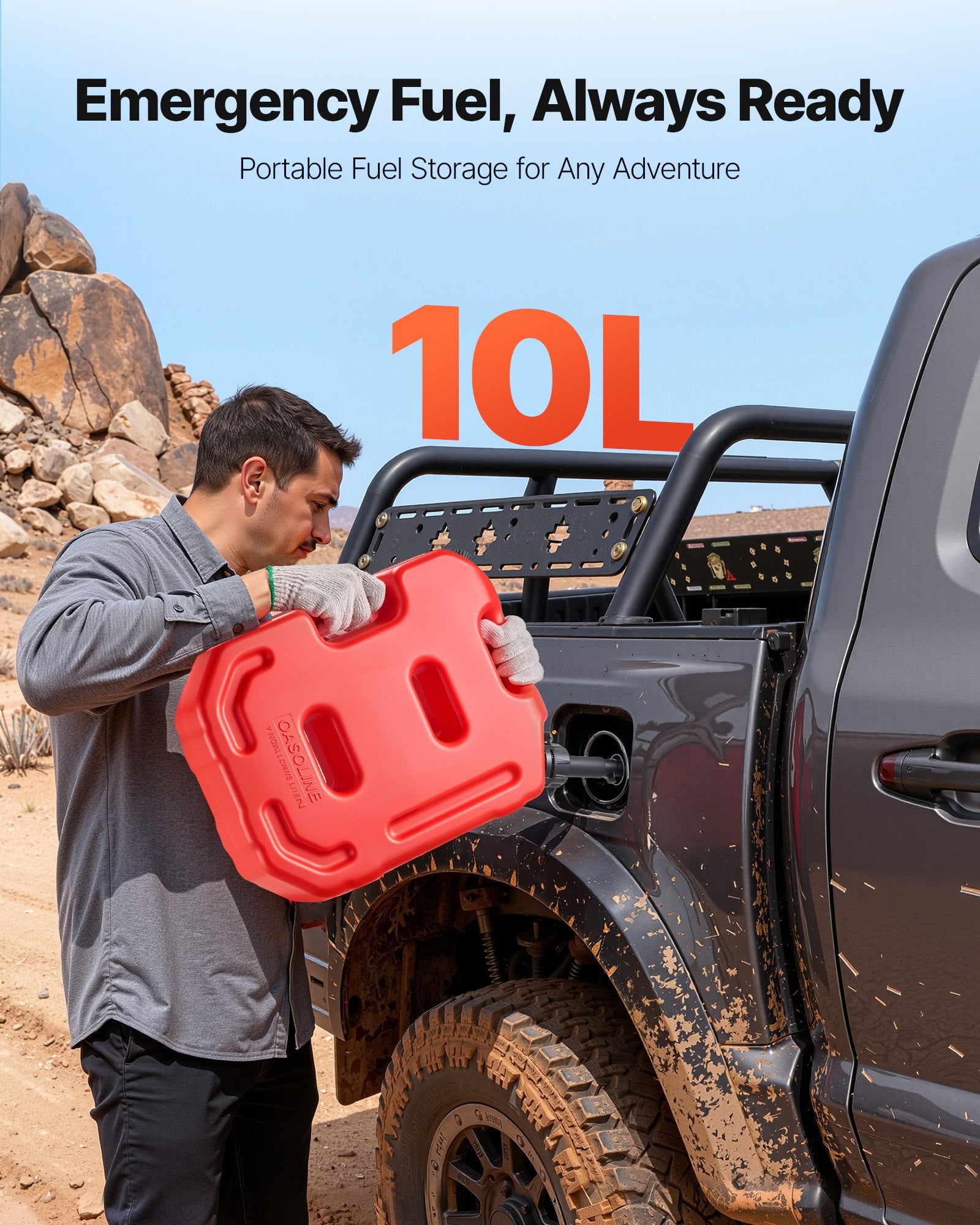 Lubricants: VEVOR Fuel Container, 10 L, Gas Can with Spout and Lockable Bracket, 15 L/min Max Flow Rate, Secure & Leak-proof, Portable Flat Fluid Container for Most Cars Motorcycle ATV UTV, Red