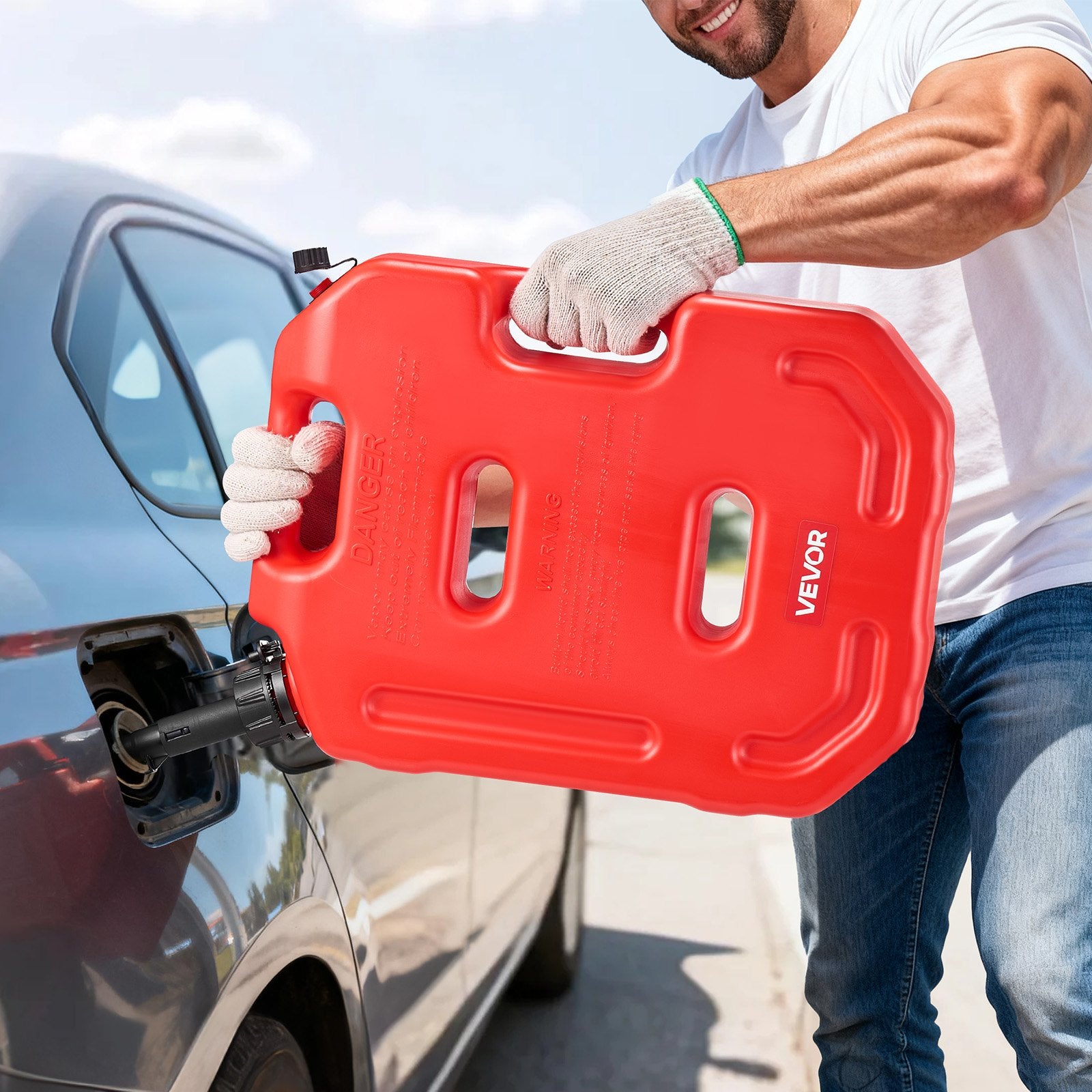 Lubricants: VEVOR Fuel Container, 10 L, Gas Can with Spout and Lockable Bracket, 15 L/min Max Flow Rate, Secure & Leak-proof, Portable Flat Fluid Container for Most Cars Motorcycle ATV UTV, Red