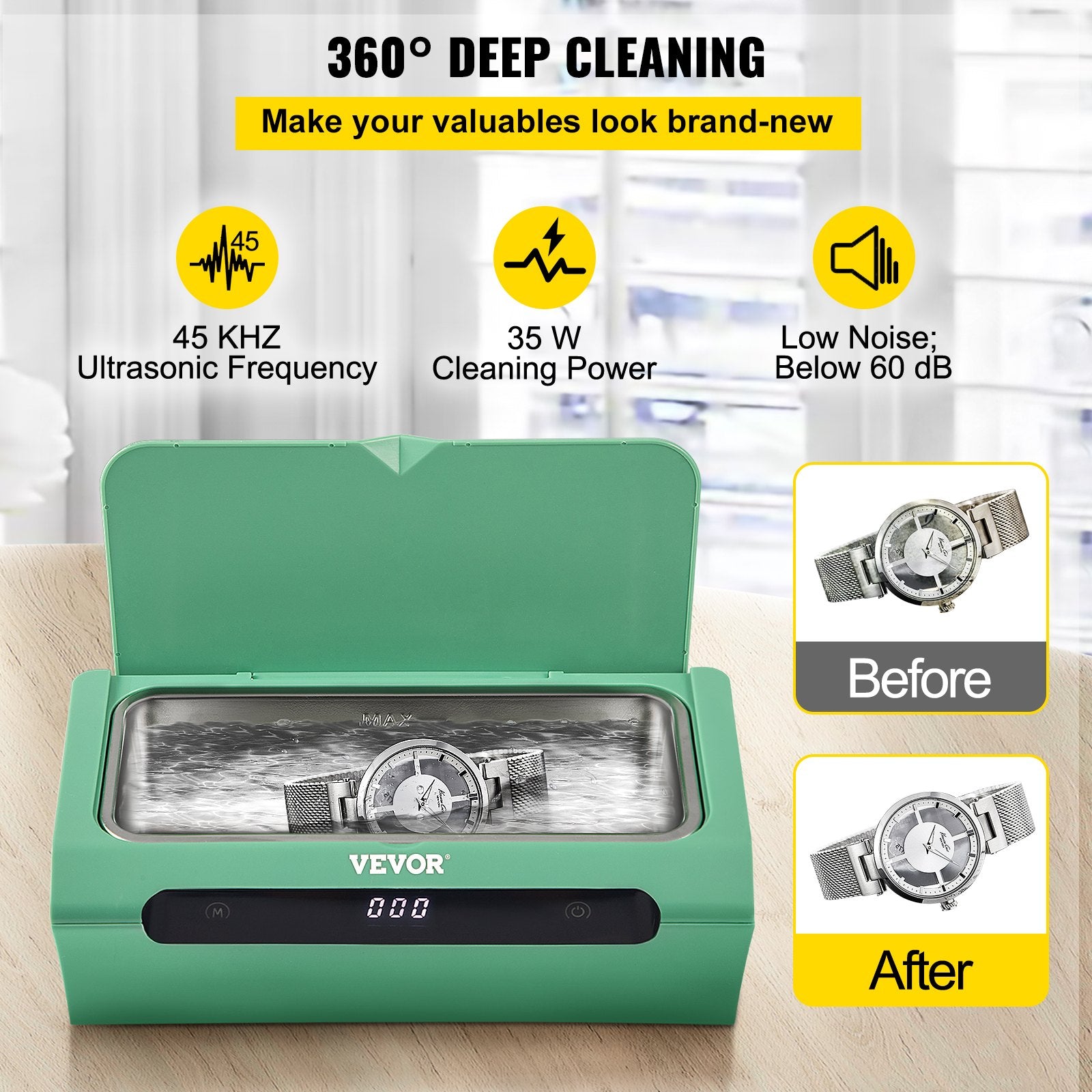 Jewellery Cleaners: VEVOR Ultrasonic Cleaner Ultrasound Cleaning Machine 500ML Green for Jewelry