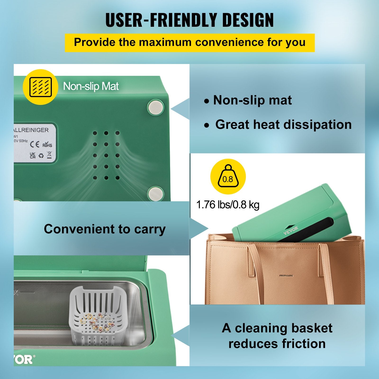 Jewellery Cleaners: VEVOR Ultrasonic Cleaner Ultrasound Cleaning Machine 500ML Green for Jewelry