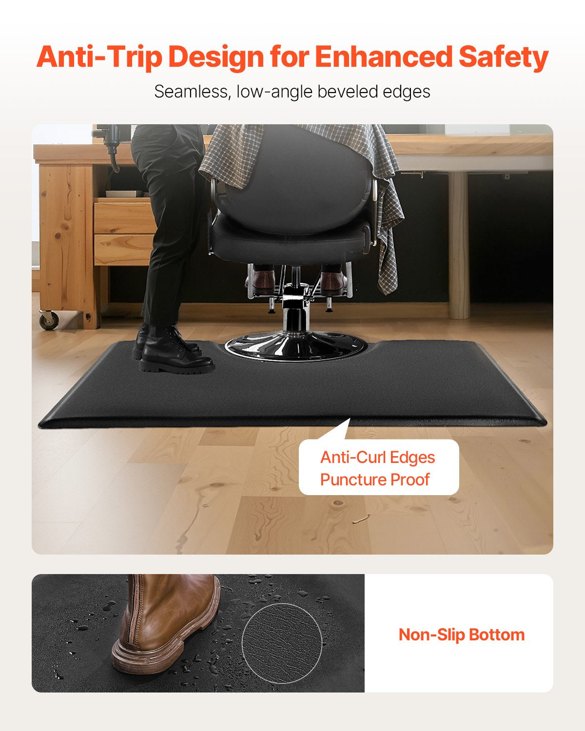 Makeup Organisation & Storage: VEVOR Salon Mat for Hair Stylist, 1525 x 915 mm Rectangle Salon Chair Mat Anti Fatigue, 23mm Thickened PVC + PU Barber Shop Floor Mat with Round Cut Out, Anti-Trip Beveled Edges & Non-slip Bottom